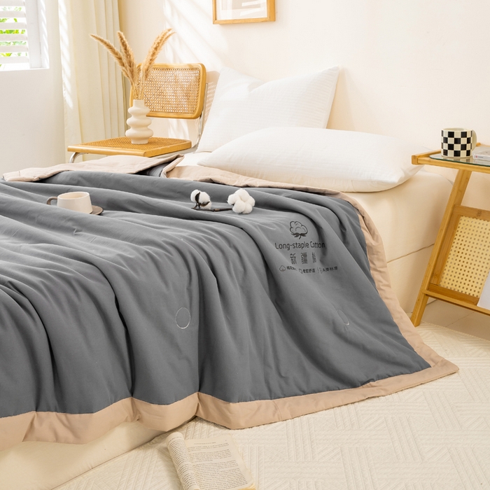 91家纺网 家纺一手货源 找家纺 梦初语 2025新款A类母婴水洗棉纯色双拼新疆棉花夏凉被可机洗直播爆单夏被 深灰