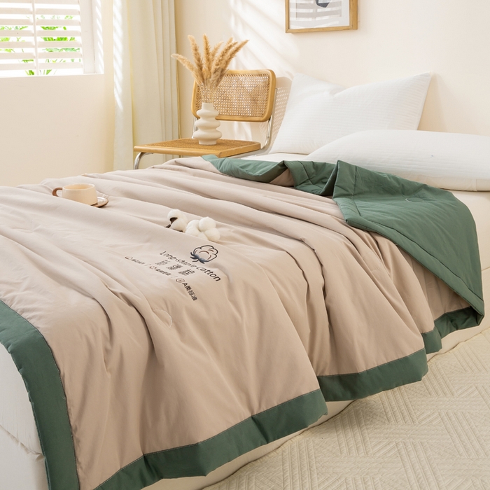 91家纺网 家纺一手货源 找家纺 梦初语 2025新款A类母婴水洗棉纯色双拼新疆棉花夏凉被可机洗直播爆单夏被 卡其