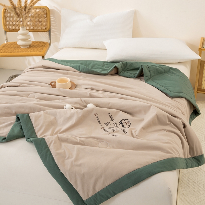 91家纺网 家纺一手货源 找家纺 梦初语 2025新款A类母婴水洗棉纯色双拼新疆棉花夏凉被可机洗直播爆单夏被 卡其