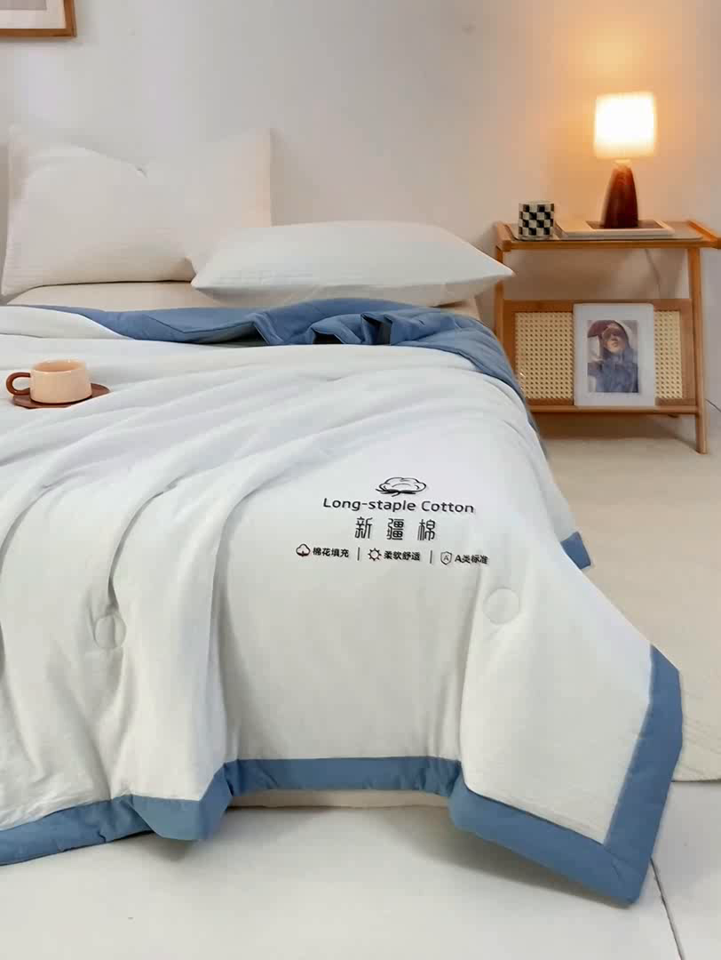 91家纺网 家纺一手货源 找家纺 （总）梦初语 2025新款A类母婴水洗棉纯色双拼新疆棉花夏凉被可机洗直播爆单夏被