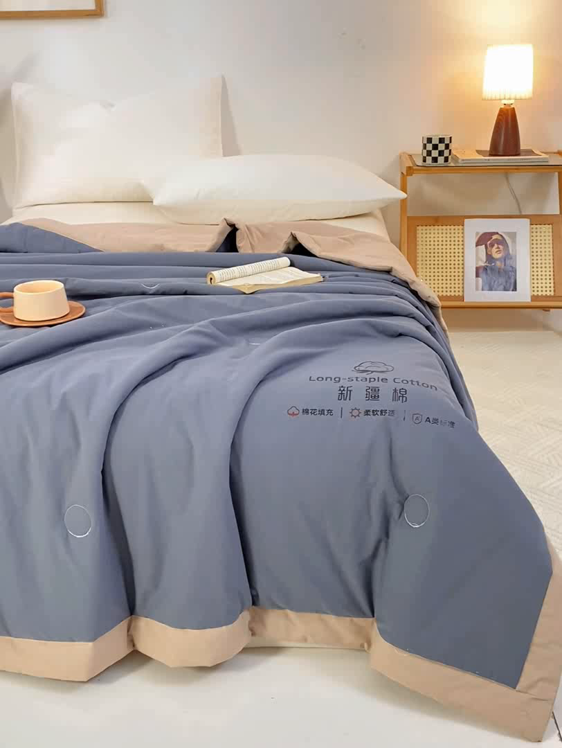 91家纺网 家纺一手货源 找家纺 梦初语 2025新款A类母婴水洗棉纯色双拼新疆棉花夏凉被可机洗直播爆单夏被 深灰