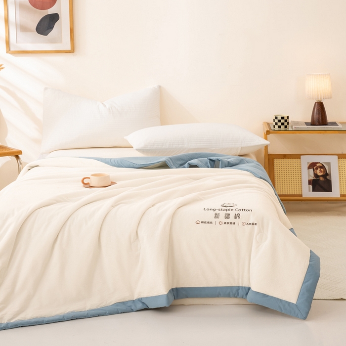 91家纺网 家纺一手货源 找家纺 梦初语 2025新款A类母婴水洗棉纯色双拼新疆棉花夏凉被可机洗直播爆单夏被 奶白