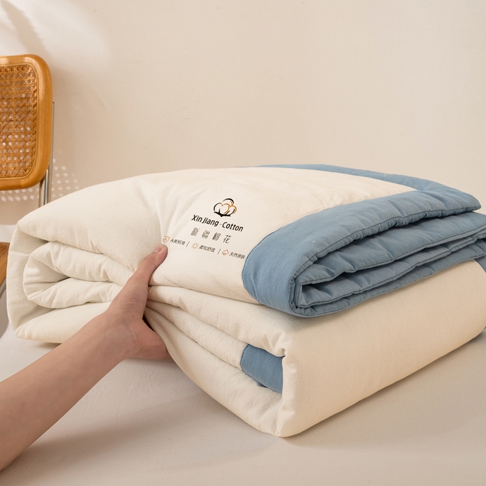 91家纺网 家纺一手货源 找家纺 梦初语 2025新款A类母婴水洗棉纯色双拼新疆棉花夏凉被可机洗直播爆单夏被 奶白