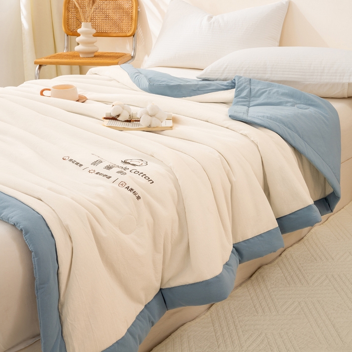 91家纺网 家纺一手货源 找家纺 梦初语 2025新款A类母婴水洗棉纯色双拼新疆棉花夏凉被可机洗直播爆单夏被 奶白