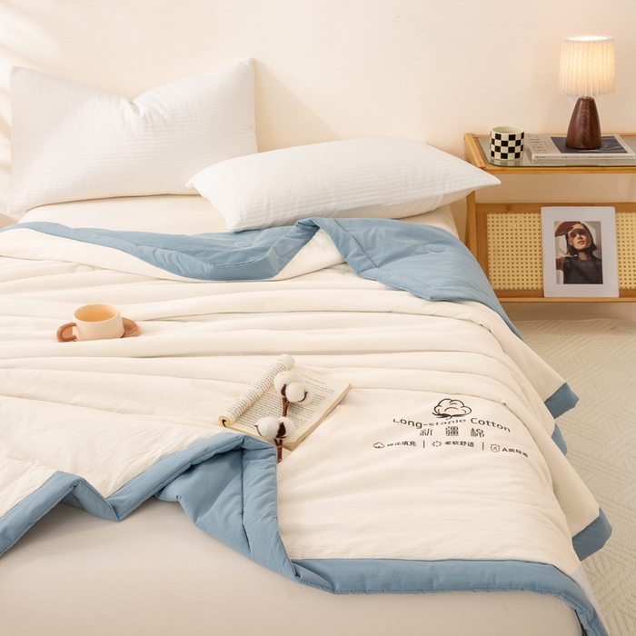 91家纺网 家纺一手货源 找家纺 梦初语 2025新款A类母婴水洗棉纯色双拼新疆棉花夏凉被可机洗直播爆单夏被 奶白