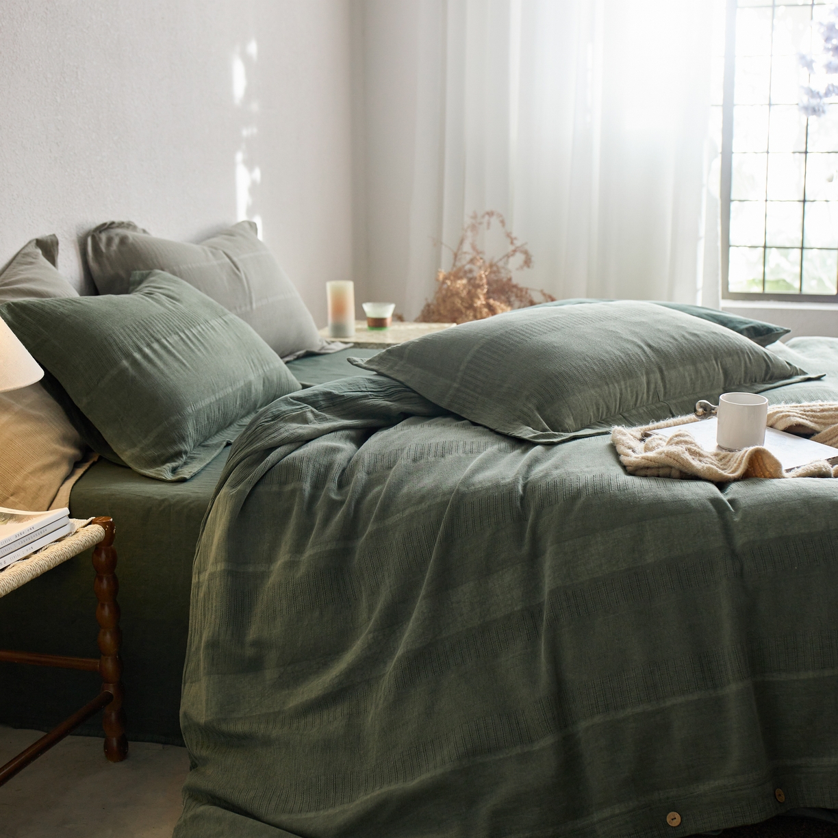 91家纺网 家纺一手货源 找家纺 （总）安莱生活 2025新款全棉纯棉纱洗纽扣款大提花四件套--艾伦