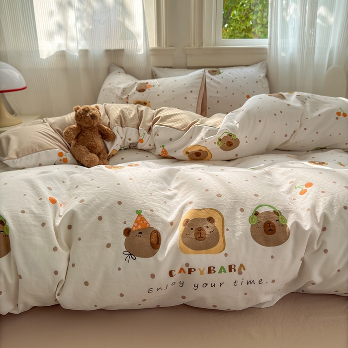 91家纺网 家纺一手货源 找家纺 （总）沐芷 2025 软萌水洗棉卡通印花四件套床上用品三件套被套床单