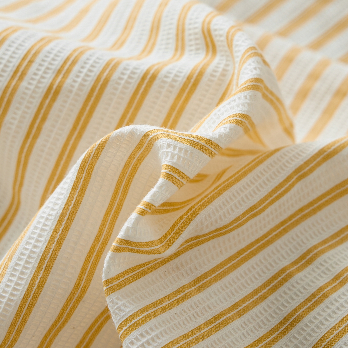 91家纺网 家纺一手货源 找家纺 安莱生活 2025新款水洗色织华夫格提花四件套-织唛系列 织唛-驼黄条