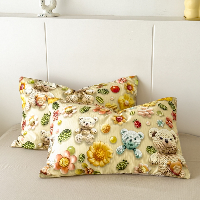 91家纺网 家纺一手货源 找家纺 绒裕家纺 2025春夏新款新品直播爆款推荐5D立体双层纱小清新四件套单被套宿舍三件套 5D蜜糖小熊-绿