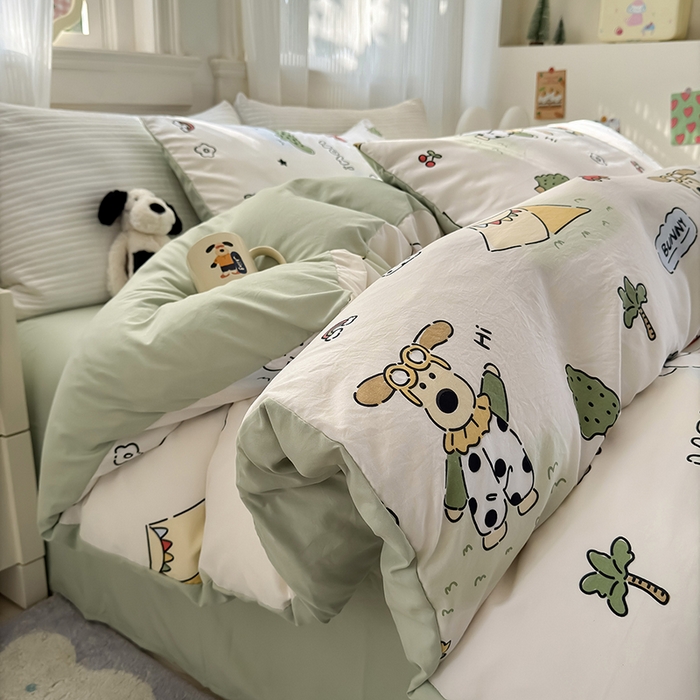 91家纺网 家纺一手货源 找家纺 沐芷 2025 软萌卡通超柔水洗棉单被套A类 被套单件被罩 动物农场