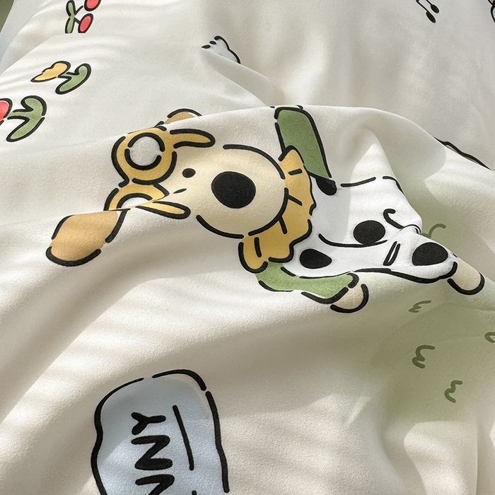 91家纺网 家纺一手货源 找家纺 沐芷 2025 A类软萌水洗棉卡通印花四件套床上用品三件套被套床单 动物农场