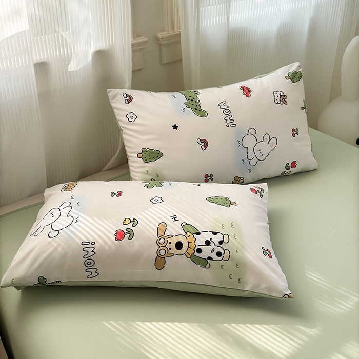 91家纺网 家纺一手货源 找家纺 沐芷 2025 A类软萌水洗棉卡通印花四件套床上用品三件套被套床单 动物农场