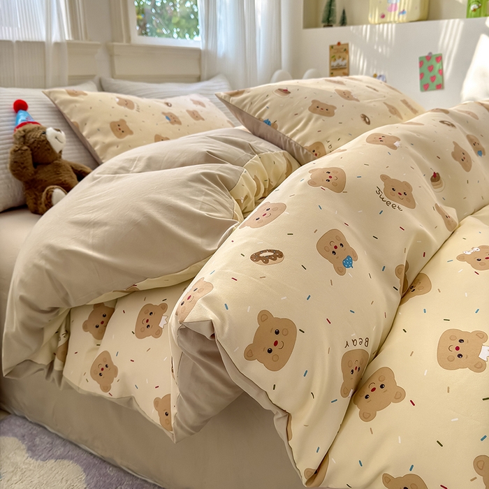 沐芷 2025 软萌卡通超柔水洗棉单被套A类 被套单件被罩 黄油小熊