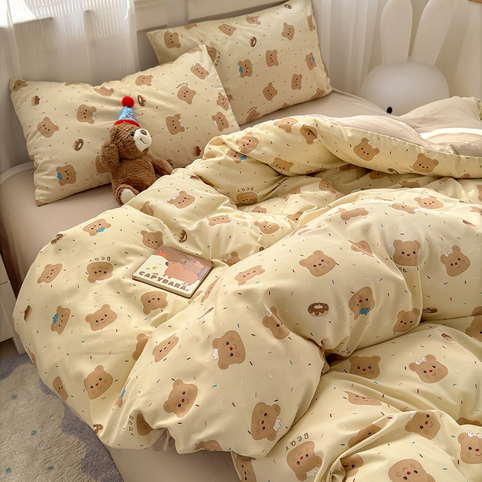 91家纺网 家纺一手货源 找家纺 沐芷 2025 软萌卡通超柔水洗棉单被套A类 被套单件被罩 黄油小熊