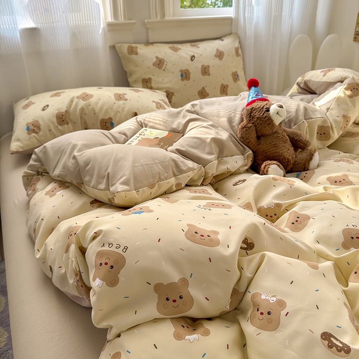 91家纺网 家纺一手货源 找家纺 沐芷 2025 软萌卡通超柔水洗棉单被套A类 被套单件被罩 黄油小熊