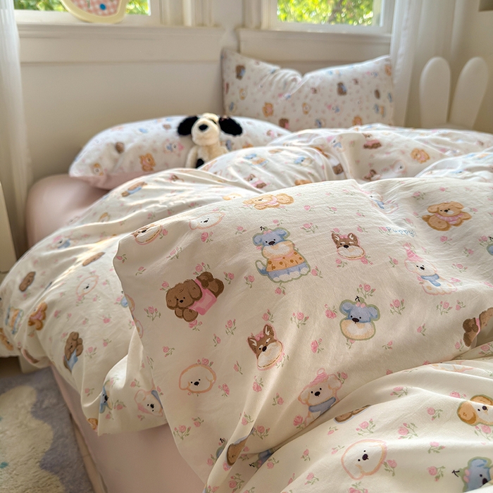 沐芷 2025 软萌卡通超柔水洗棉单被套A类 被套单件被罩 萌狗花花