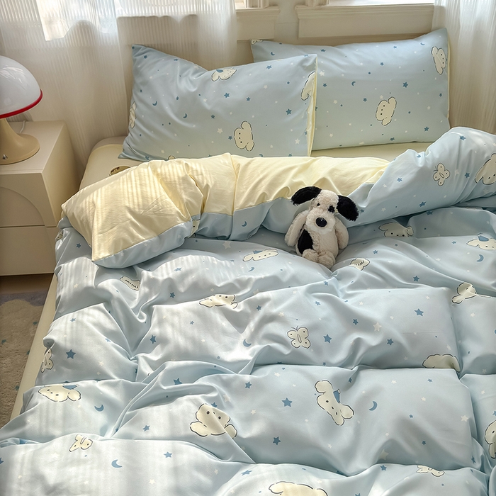 91家纺网 家纺一手货源 找家纺 沐芷 2025 A类软萌水洗棉卡通印花四件套床上用品三件套被套床单 星空狗
