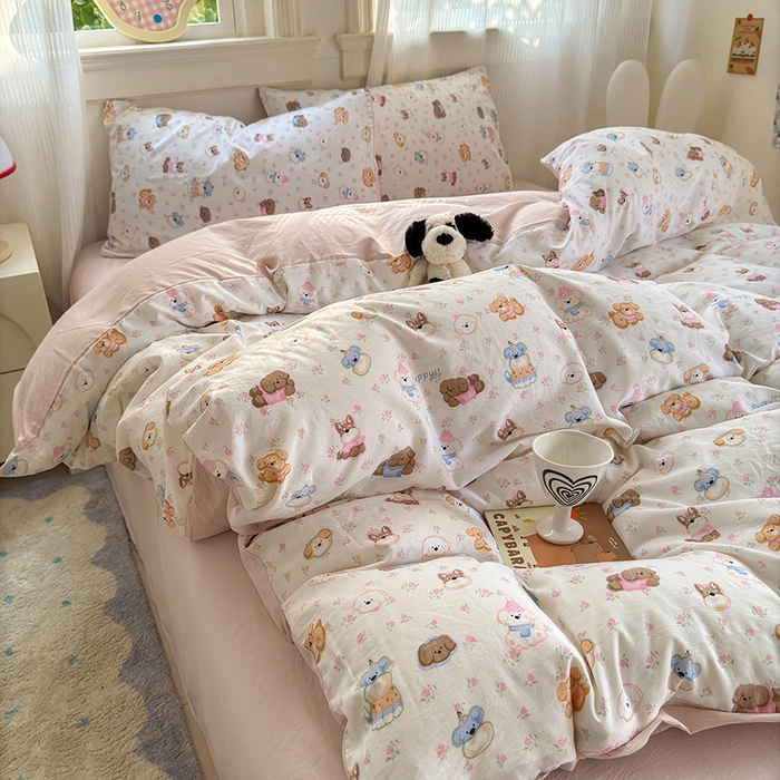 91家纺网 家纺一手货源 找家纺 沐芷 2025 软萌卡通超柔水洗棉单被套A类 被套单件被罩 萌狗花花