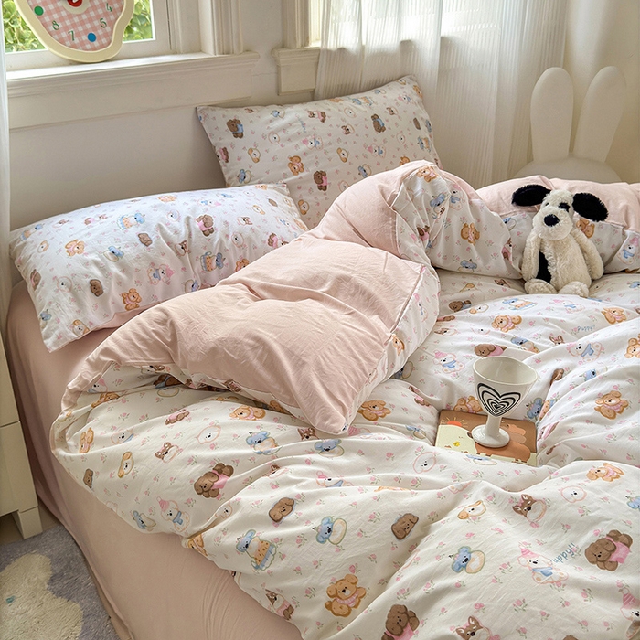 91家纺网 家纺一手货源 找家纺 沐芷 2025 软萌卡通超柔水洗棉单被套A类 被套单件被罩 萌狗花花