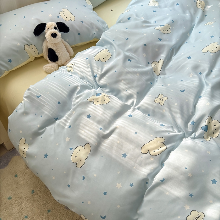 91家纺网 家纺一手货源 找家纺 沐芷 2025 A类软萌水洗棉卡通印花四件套床上用品三件套被套床单 星空狗