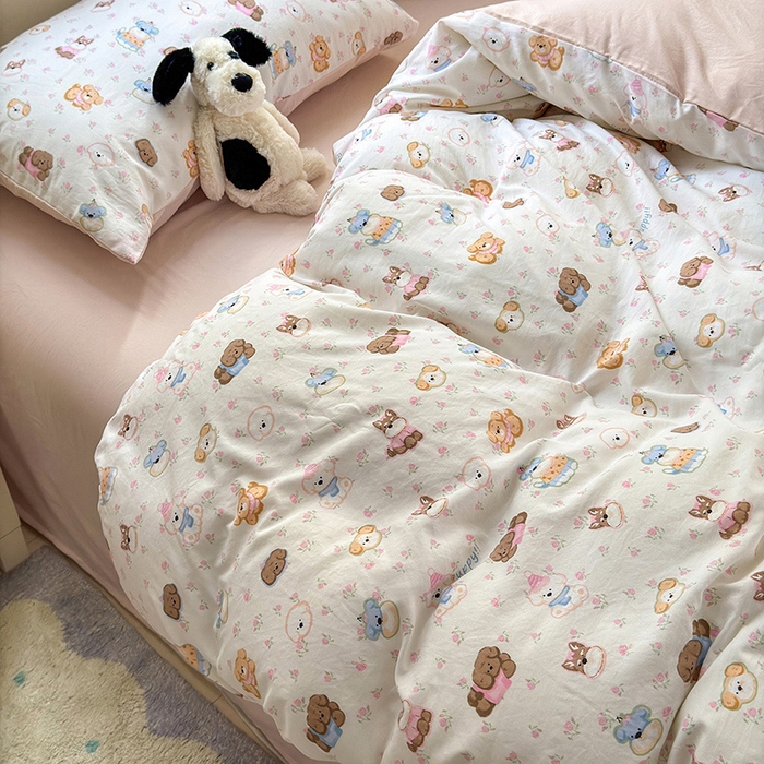 91家纺网 家纺一手货源 找家纺 沐芷 2025 软萌卡通超柔水洗棉单被套A类 被套单件被罩 萌狗花花