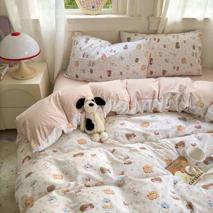 91家纺网 家纺一手货源 找家纺 沐芷 2025 软萌卡通超柔水洗棉单被套A类 被套单件被罩 萌狗花花