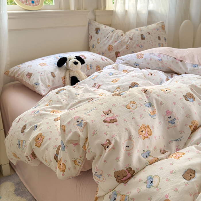 91家纺网 家纺一手货源 找家纺 沐芷 2025 软萌卡通超柔水洗棉单被套A类 被套单件被罩 萌狗花花