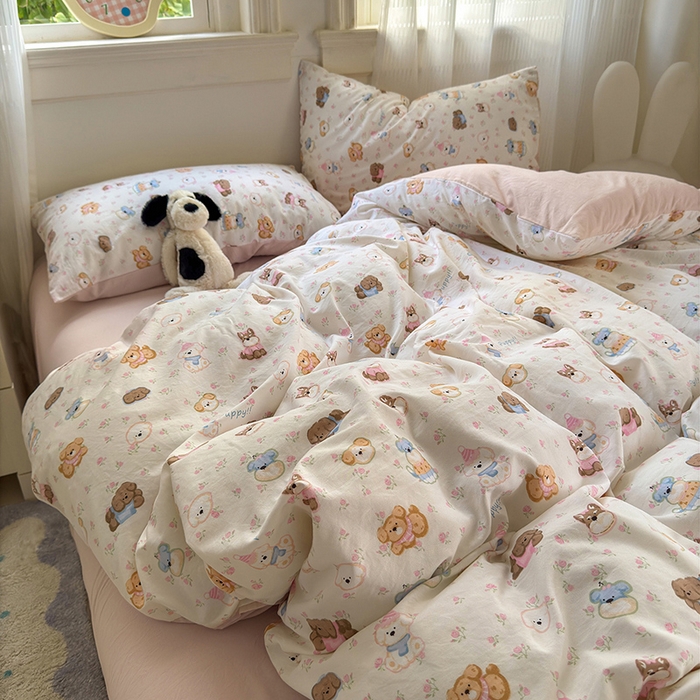 91家纺网 家纺一手货源 找家纺 沐芷 2025 软萌卡通超柔水洗棉单被套A类 被套单件被罩 萌狗花花