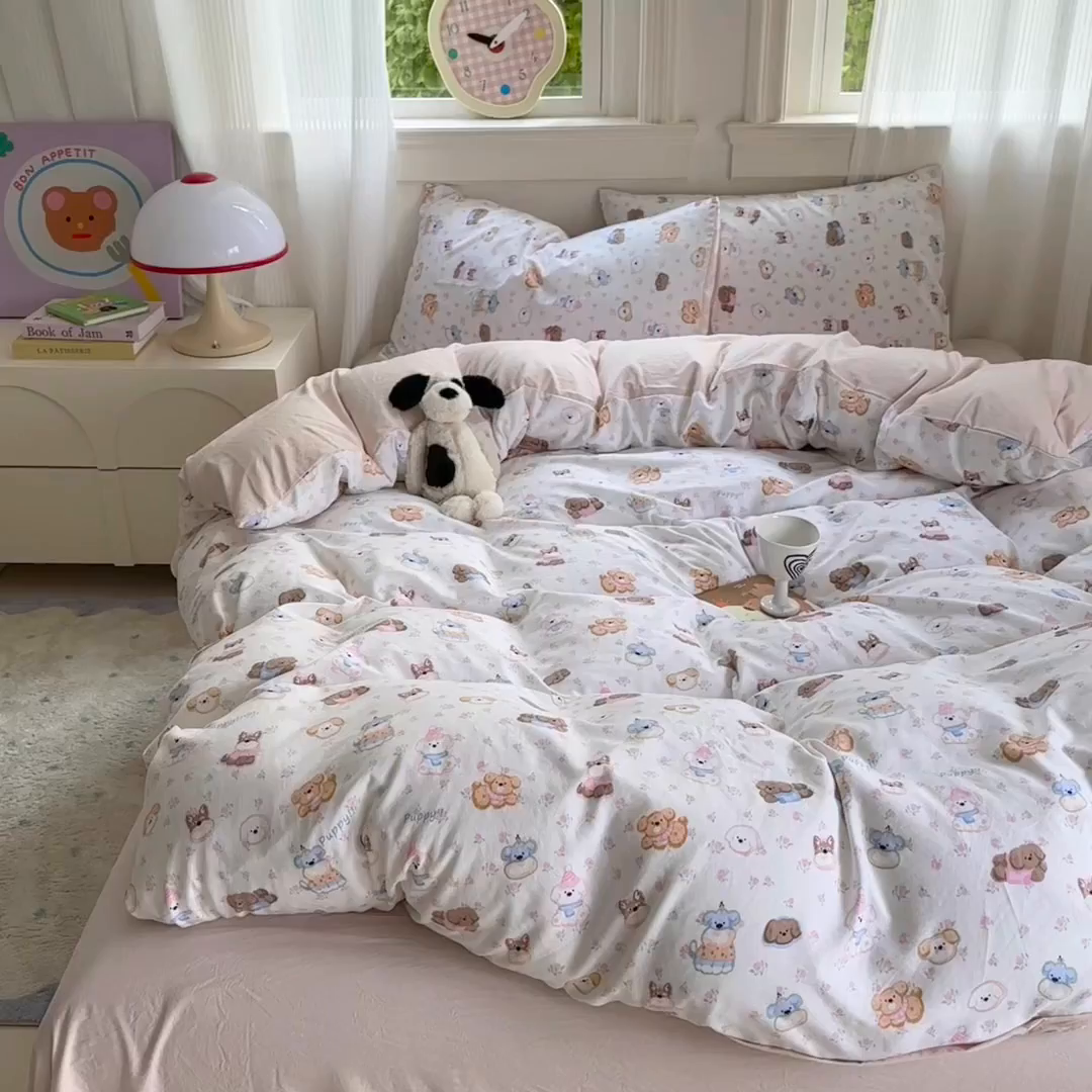 91家纺网 家纺一手货源 找家纺 沐芷 2025 软萌卡通超柔水洗棉单被套A类 被套单件被罩 萌狗花花