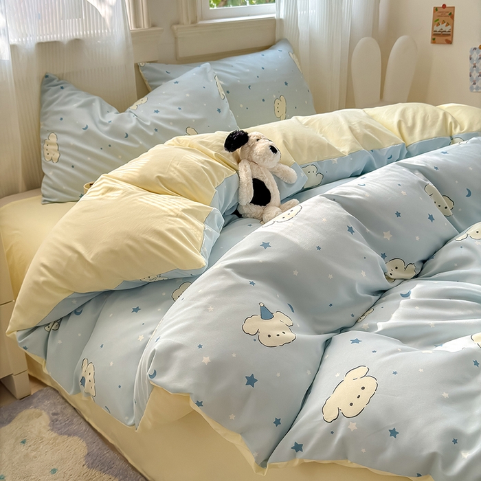 91家纺网 家纺一手货源 找家纺 沐芷 2025 软萌卡通超柔水洗棉单被套A类 被套单件被罩 星空狗