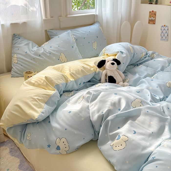 91家纺网 家纺一手货源 找家纺 沐芷 2025 软萌卡通超柔水洗棉单被套A类 被套单件被罩 星空狗