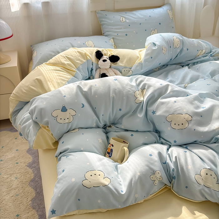 91家纺网 家纺一手货源 找家纺 沐芷 2025 软萌卡通超柔水洗棉单被套A类 被套单件被罩 星空狗