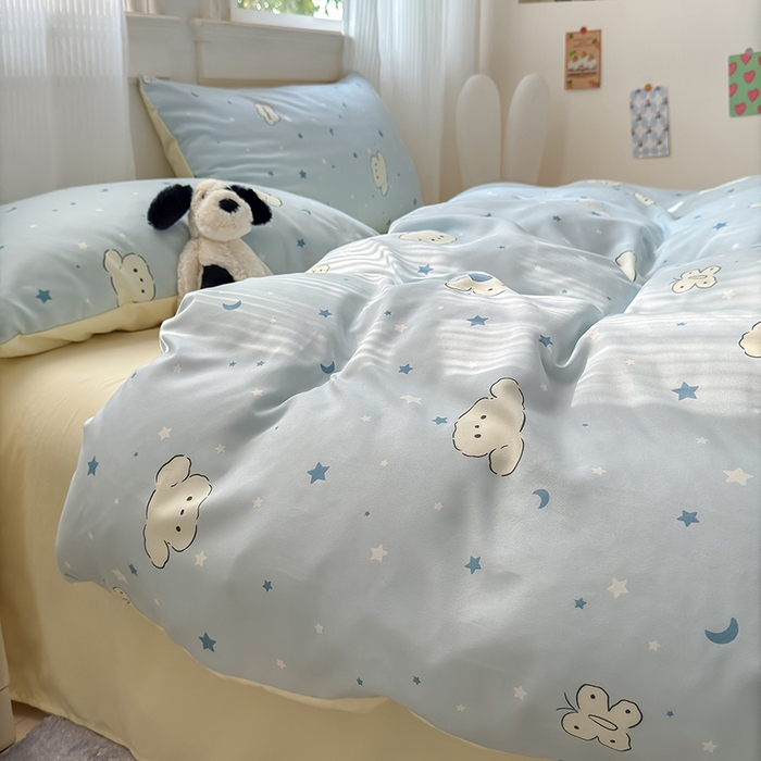 91家纺网 家纺一手货源 找家纺 沐芷 2025 软萌卡通超柔水洗棉单被套A类 被套单件被罩 星空狗