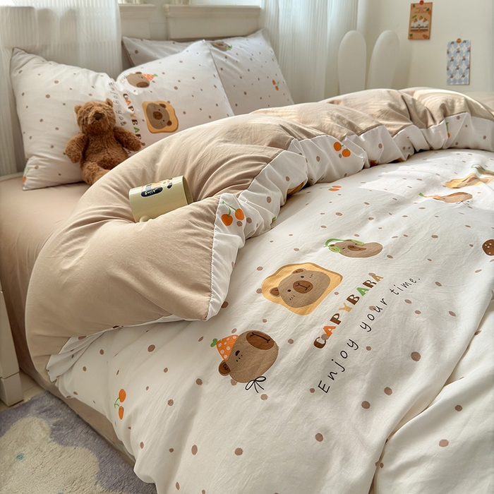 91家纺网 家纺一手货源 找家纺 沐芷 2025 软萌卡通超柔水洗棉单被套A类 被套单件被罩 卡皮巴拉