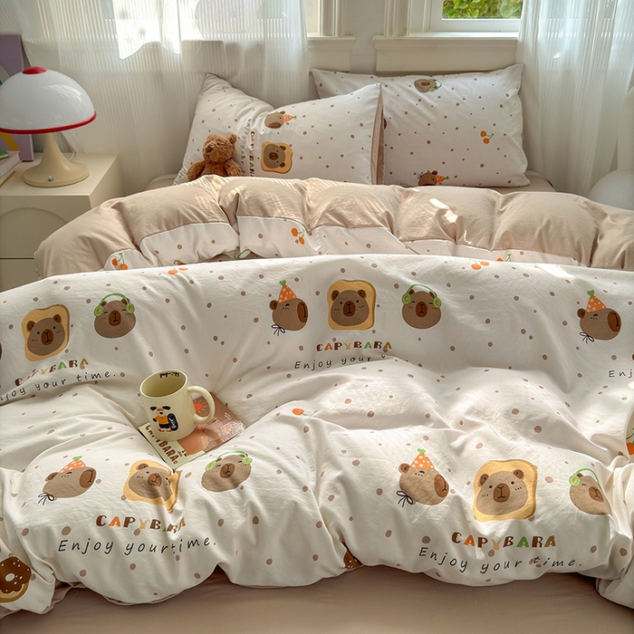 91家纺网 家纺一手货源 找家纺 沐芷 2025 软萌卡通超柔水洗棉单被套A类 被套单件被罩 卡皮巴拉