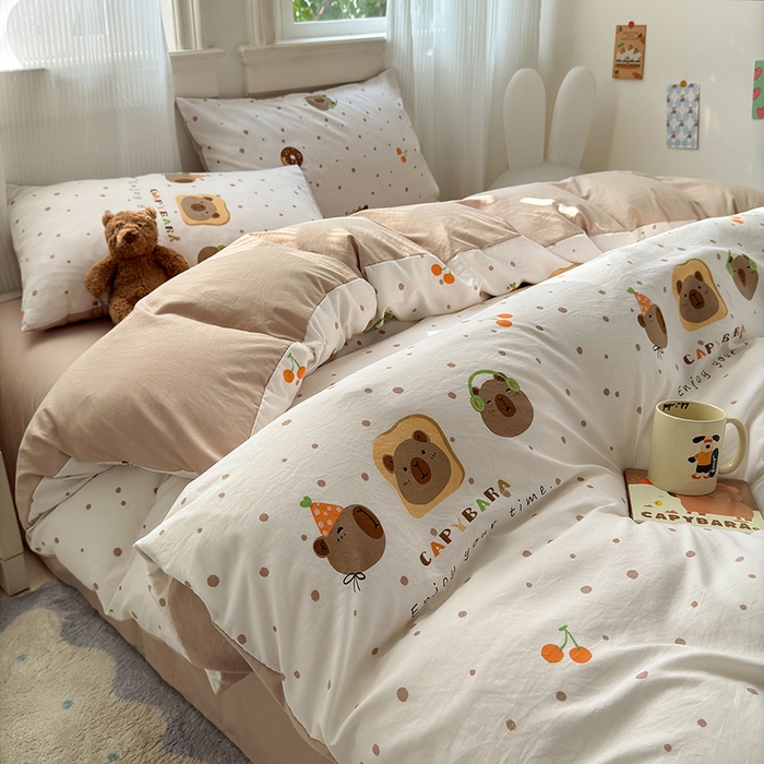 91家纺网 家纺一手货源 找家纺 沐芷 2025 软萌卡通超柔水洗棉单被套A类 被套单件被罩 卡皮巴拉