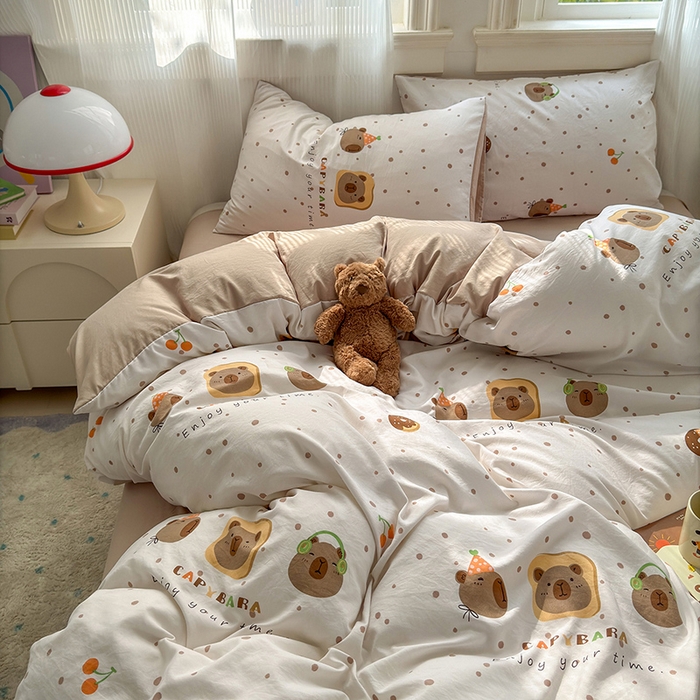 91家纺网 家纺一手货源 找家纺 沐芷 2025 软萌卡通超柔水洗棉单被套A类 被套单件被罩 卡皮巴拉