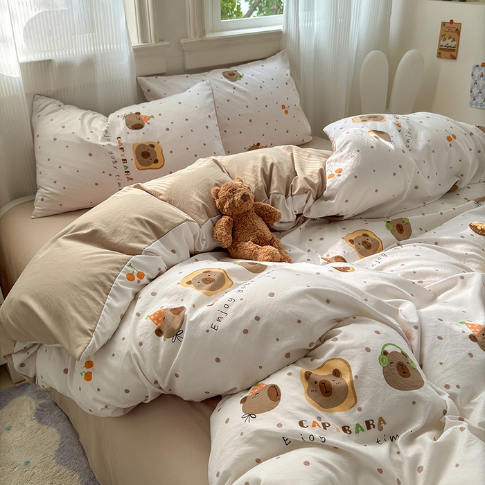 91家纺网 家纺一手货源 找家纺 沐芷 2025 软萌卡通超柔水洗棉单被套A类 被套单件被罩 卡皮巴拉