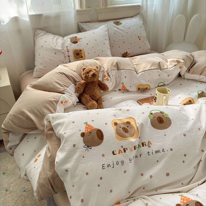 91家纺网 家纺一手货源 找家纺 沐芷 2025 软萌卡通超柔水洗棉单被套A类 被套单件被罩 卡皮巴拉