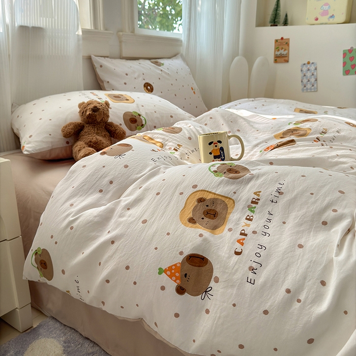 91家纺网 家纺一手货源 找家纺 沐芷 2025 软萌卡通超柔水洗棉单被套A类 被套单件被罩 卡皮巴拉