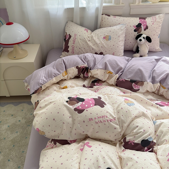 91家纺网 家纺一手货源 找家纺 沐芷 2025 软萌卡通超柔水洗棉单被套A类 被套单件被罩 香芋紫狗