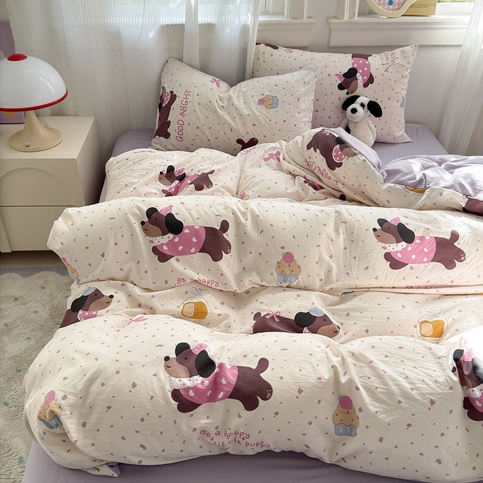 91家纺网 家纺一手货源 找家纺 沐芷 2025 软萌卡通超柔水洗棉单被套A类 被套单件被罩 香芋紫狗