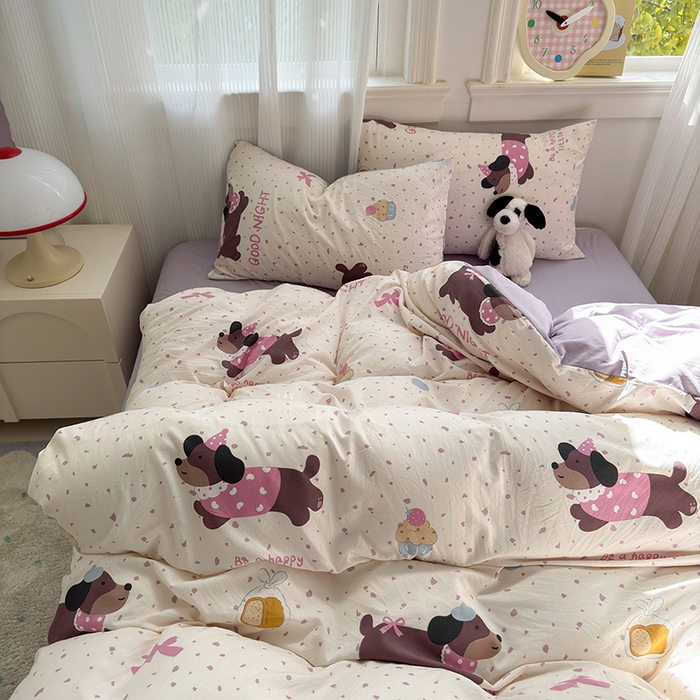 91家纺网 家纺一手货源 找家纺 沐芷 2025 软萌卡通超柔水洗棉单被套A类 被套单件被罩 香芋紫狗