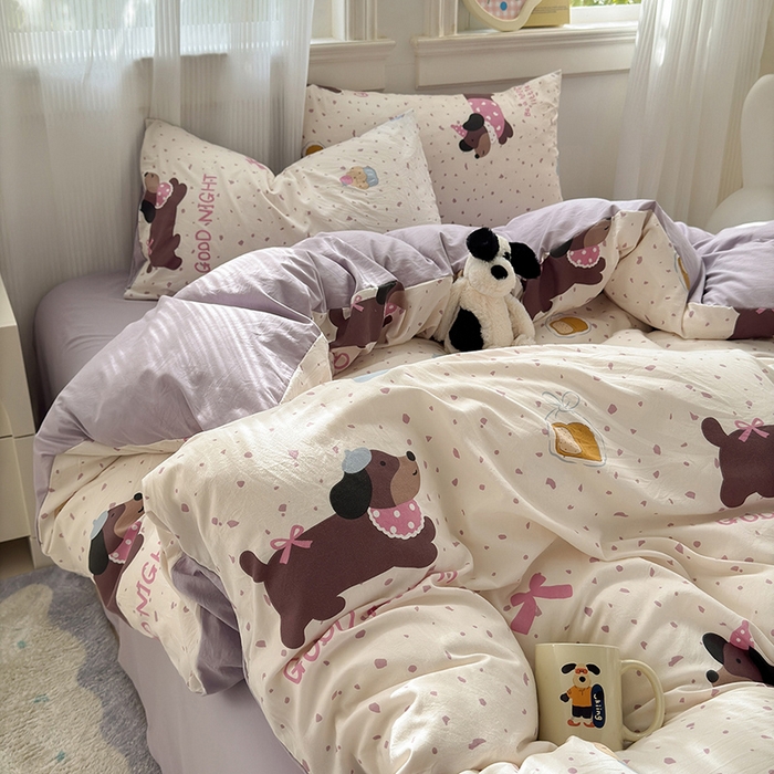 91家纺网 家纺一手货源 找家纺 沐芷 2025 软萌卡通超柔水洗棉单被套A类 被套单件被罩 香芋紫狗