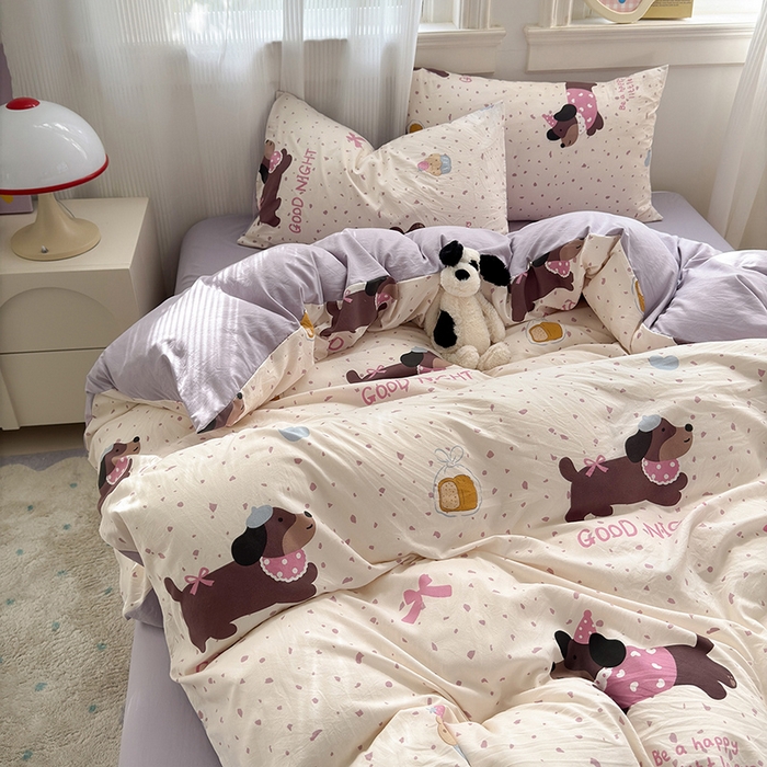 91家纺网 家纺一手货源 找家纺 沐芷 2025 软萌卡通超柔水洗棉单被套A类 被套单件被罩 香芋紫狗