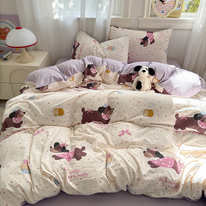 91家纺网 家纺一手货源 找家纺 沐芷 2025 软萌卡通超柔水洗棉单被套A类 被套单件被罩 香芋紫狗