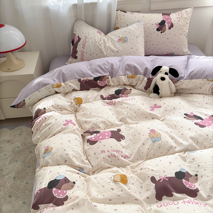 91家纺网 家纺一手货源 找家纺 沐芷 2025 软萌卡通超柔水洗棉单被套A类 被套单件被罩 香芋紫狗