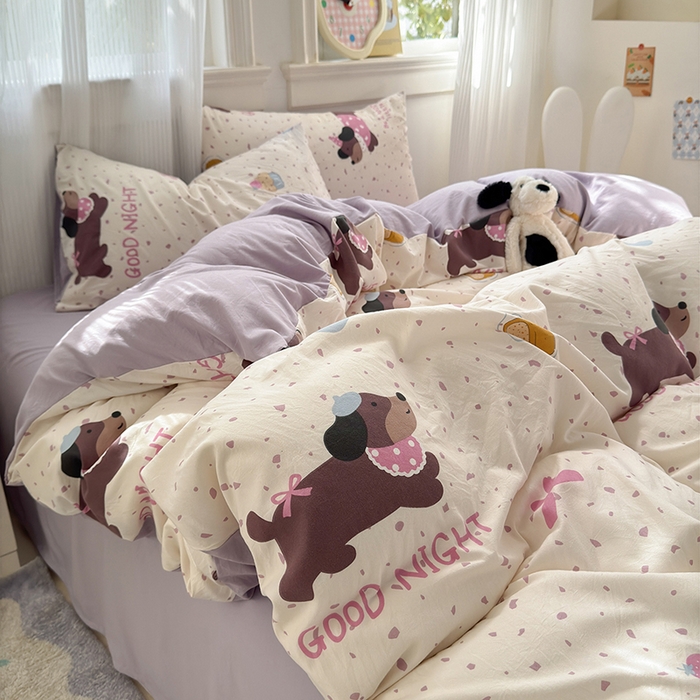 91家纺网 家纺一手货源 找家纺 沐芷 2025 软萌卡通超柔水洗棉单被套A类 被套单件被罩 香芋紫狗