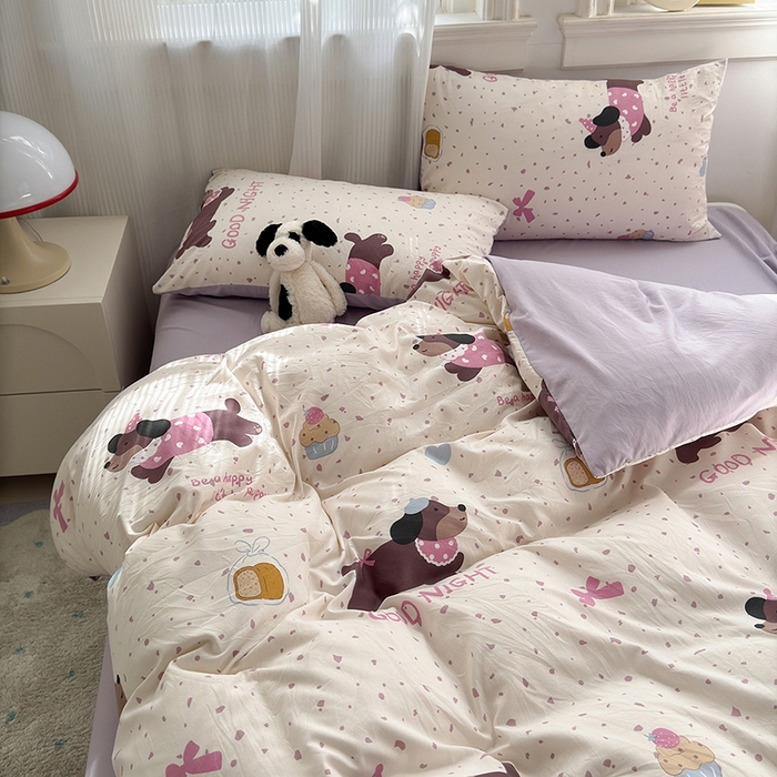 91家纺网 家纺一手货源 找家纺 沐芷 2025 软萌卡通超柔水洗棉单被套A类 被套单件被罩 香芋紫狗