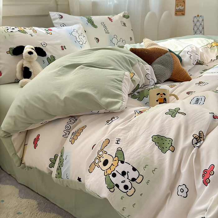 91家纺网 家纺一手货源 找家纺 沐芷 2025 软萌卡通超柔水洗棉单被套A类 被套单件被罩 动物农场